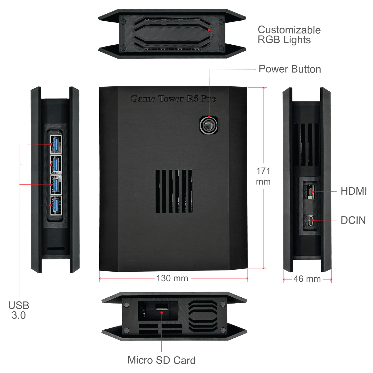 Movaan GameTower R5 Pro - Retro Game Console with Light Gun Support, RGB Lights, 1TB Game Library, and Wireless Rumble Controller