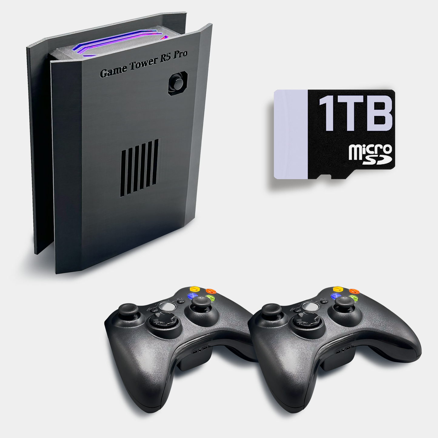 Movaan GameTower R5 Pro - Retro Game Console with Light Gun Support, RGB Lights, 1TB Game Library, and Wireless Rumble Controller