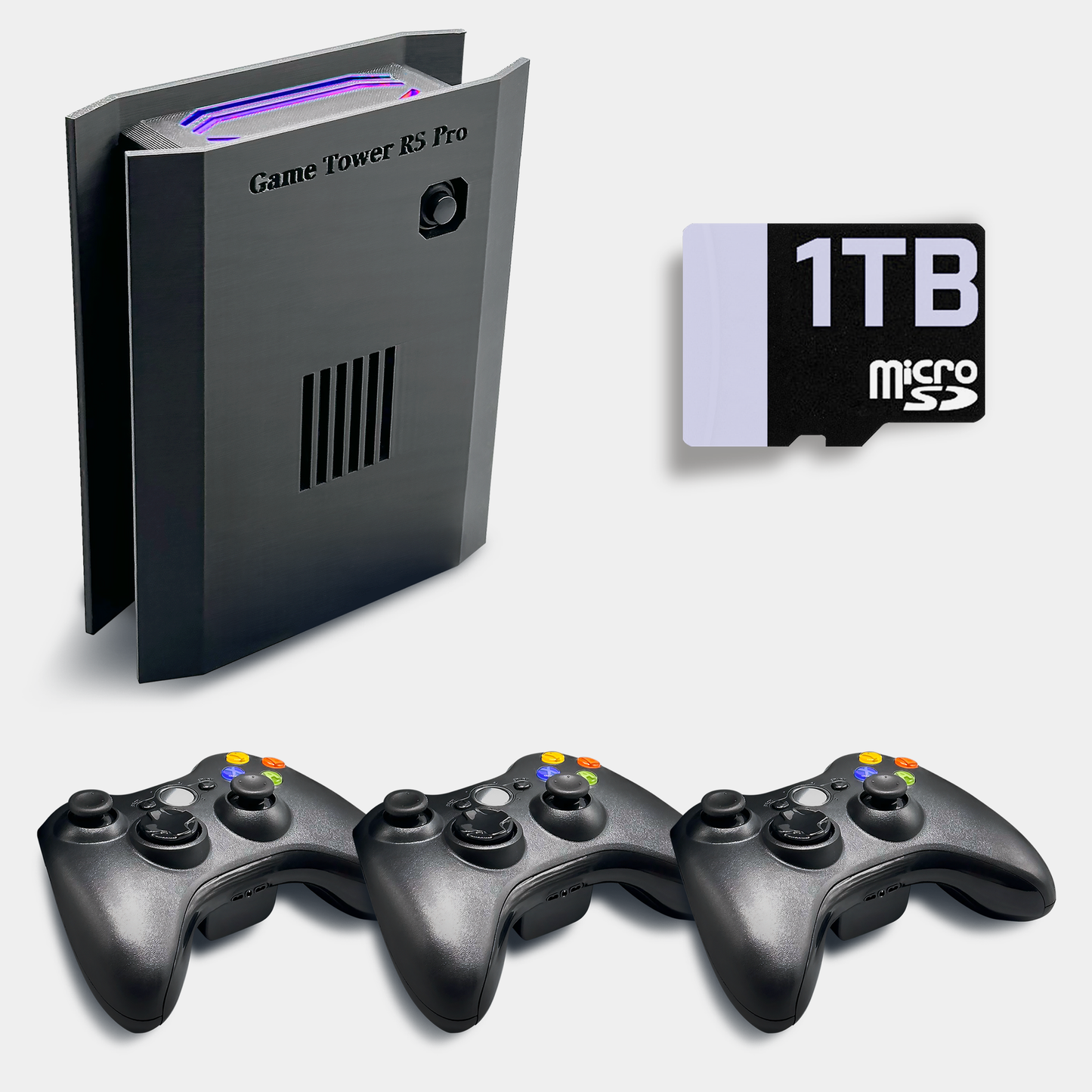 Movaan GameTower R5 Pro - Retro Game Console with Light Gun Support, RGB Lights, 1TB Game Library, and Wireless Rumble Controller