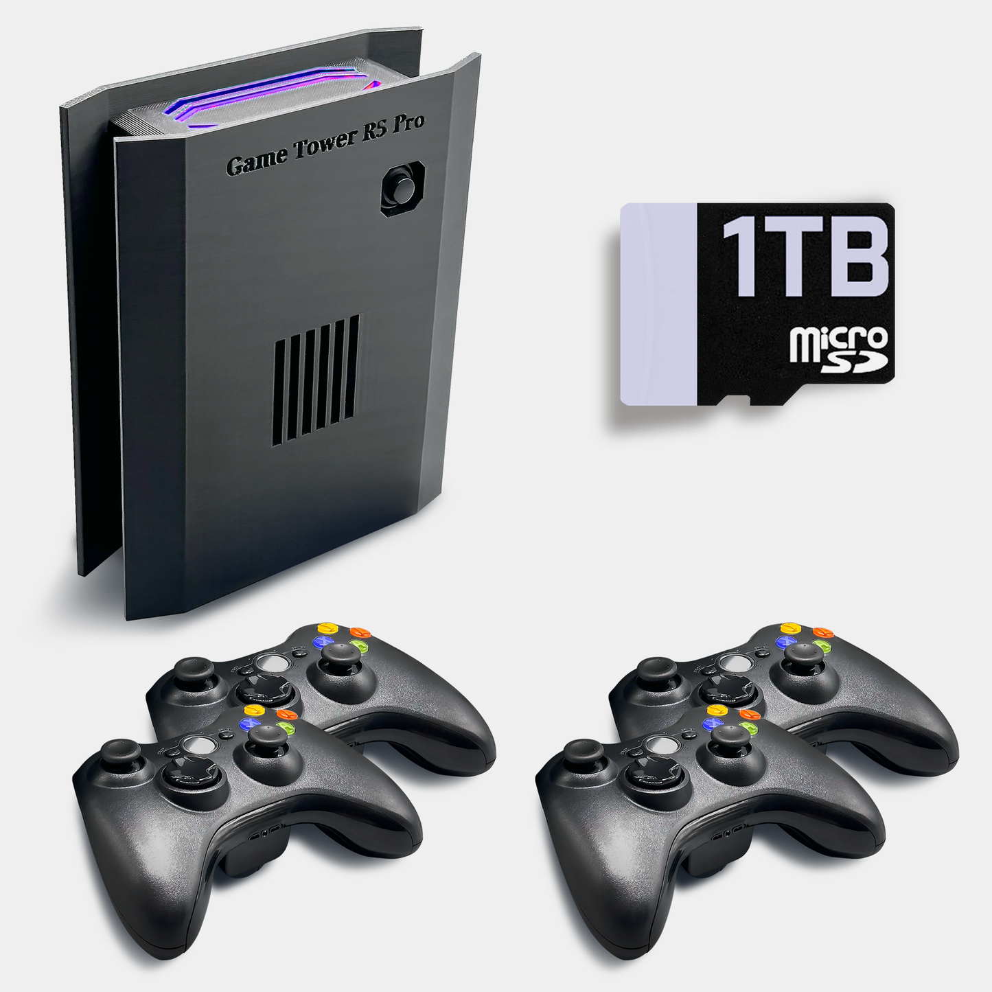 Movaan GameTower R5 Pro - Retro Game Console with Light Gun Support, RGB Lights, 1TB Game Library, and Wireless Rumble Controller
