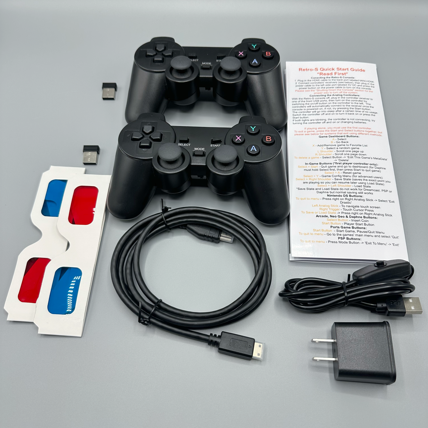 Movaan Retro-S - Retro Game Console With Game Marquee OLED, 2 Wireless Controllers, 3D Glasses and 8200 Games