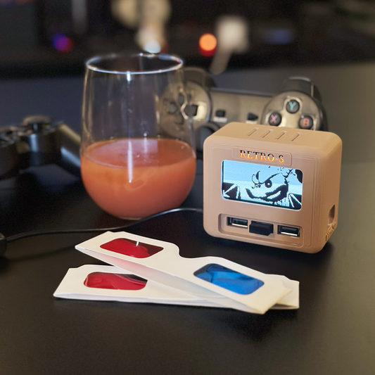 Movaan Retro-S - Retro Game Console With Game Marquee OLED, 2 Wireless Controllers, 3D Glasses and 8200 Games