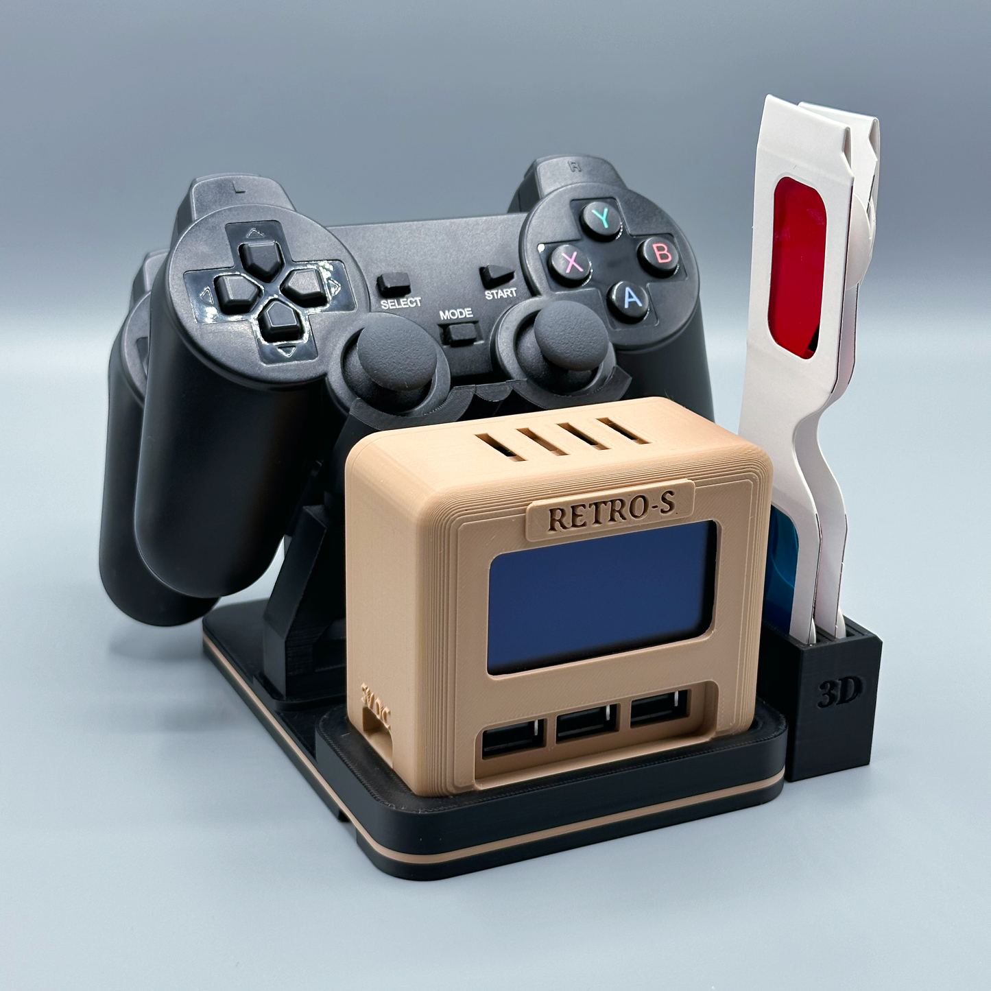 Movaan Retro-S - Retro Game Console With Game Marquee OLED, 2 Wireless Controllers, 3D Glasses and 8200 Games