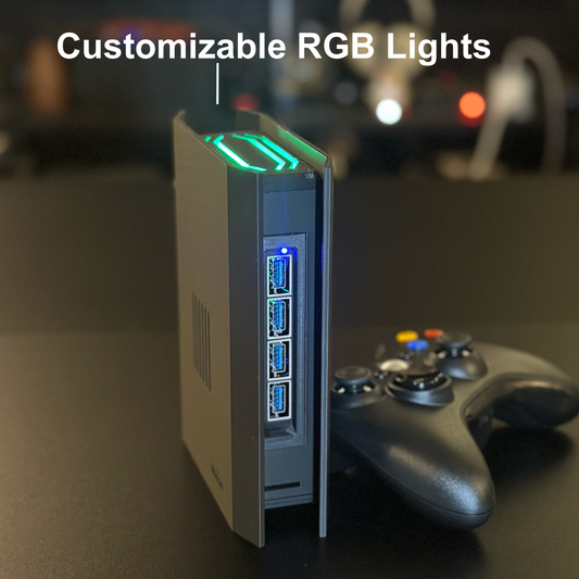 Movaan GameTower R5 Pro - Retro Game Console with Light Gun Support, RGB Lights, 1TB Game Library, and Wireless Rumble Controller